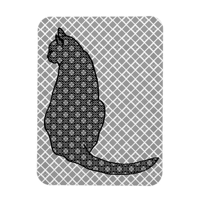 Japanese Cat - Black and White Kimono Print Magnet (Vertical)