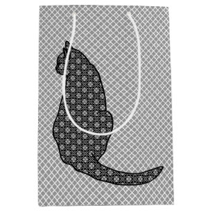 Japanese Cat - Black and White Kimono Print Medium Gift Bag