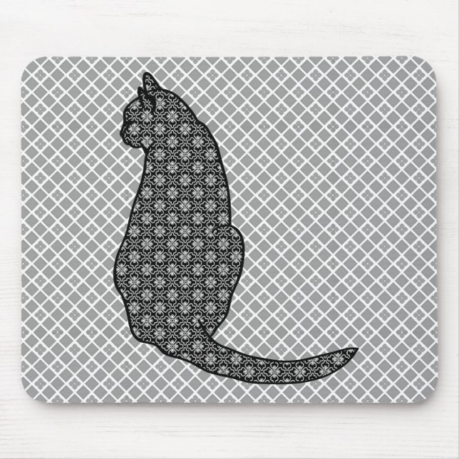 Japanese Cat - Black and White Kimono Print Mouse Pad (Front)