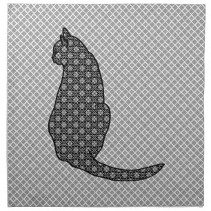 Japanese Cat - Black and White Kimono Print Napkin