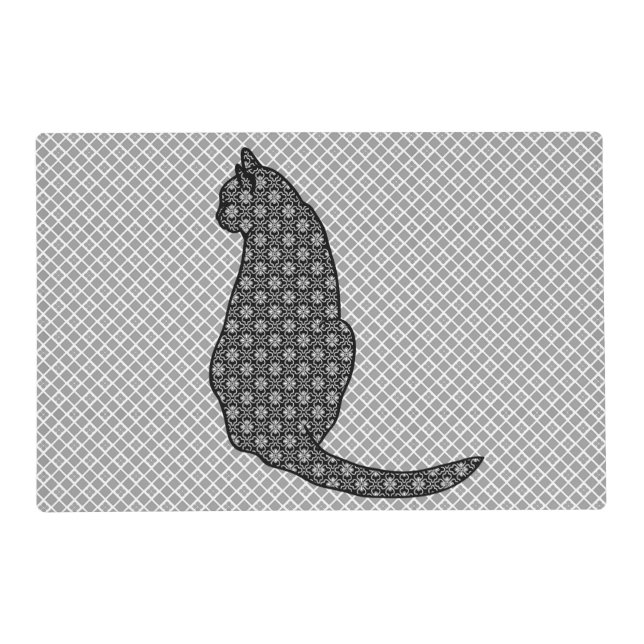 Japanese Cat - Black and White Kimono Print Placemat (Front)