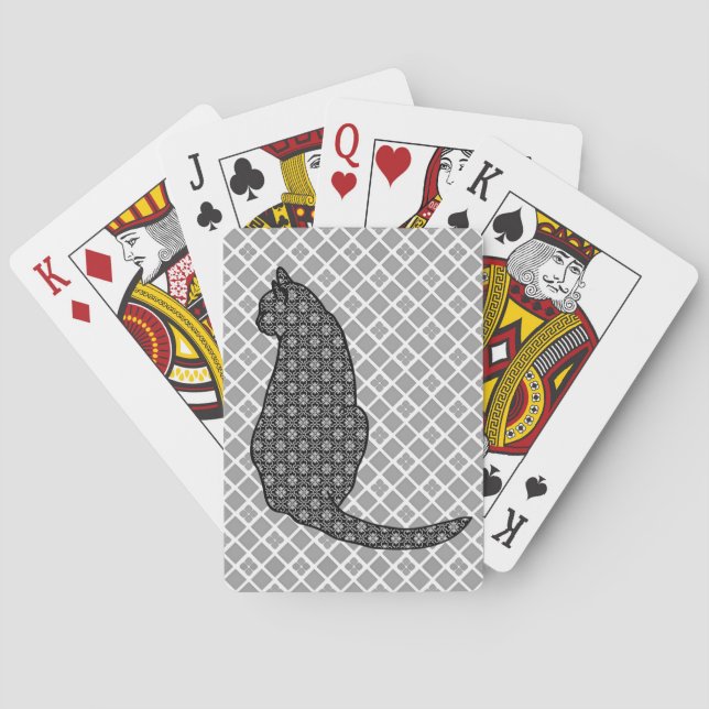 Japanese Cat - Black and White Kimono Print  Poker Cards (Back)