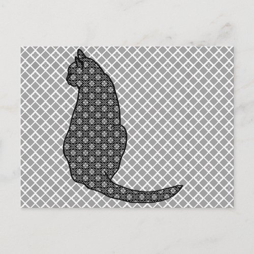 Japanese Cat _ Black and White Kimono Print Postcard