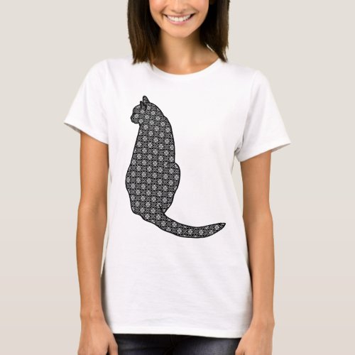 Japanese Cat _ Black and White Kimono Print T_Shirt