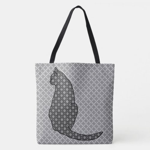 Japanese Cat _ Black and White Kimono Print Tote Bag