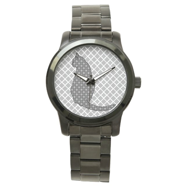 Japanese Cat - Black and White Kimono Print Watch (Front)