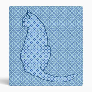 Japanese Cat - Blue Kimono Print 3 Ring Binder