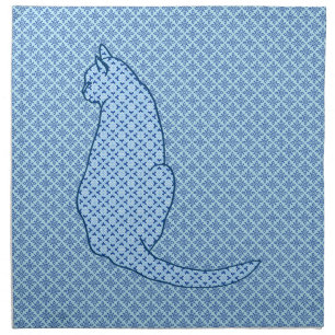 Japanese Cat - Blue Kimono Print Cloth Napkin