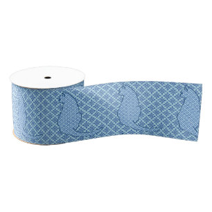 Japanese Cat - Blue Kimono Print Grosgrain Ribbon