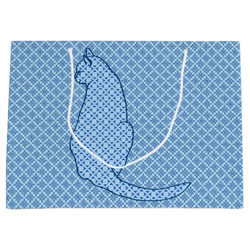 Japanese Cat _ Blue Kimono Print Large Gift Bag