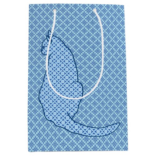 Japanese Cat _ Blue Kimono Print Medium Gift Bag