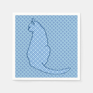 Japanese Cat - Blue Kimono Print Paper Napkins