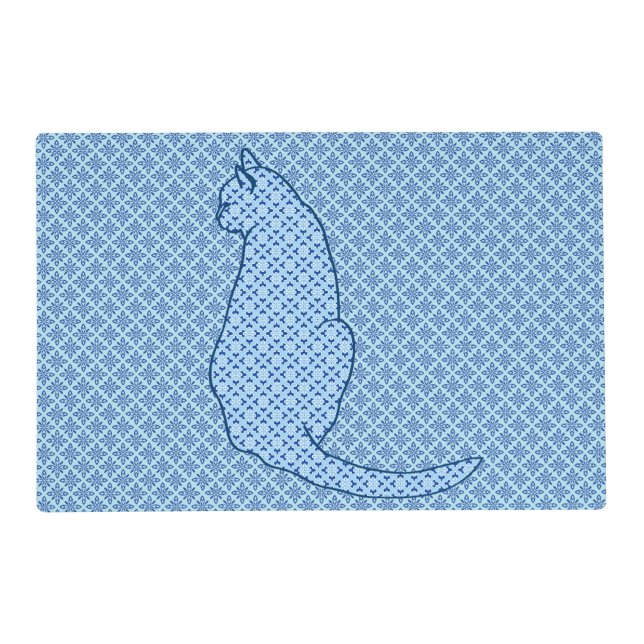 Japanese Cat - Blue Kimono Print Placemat (Front)