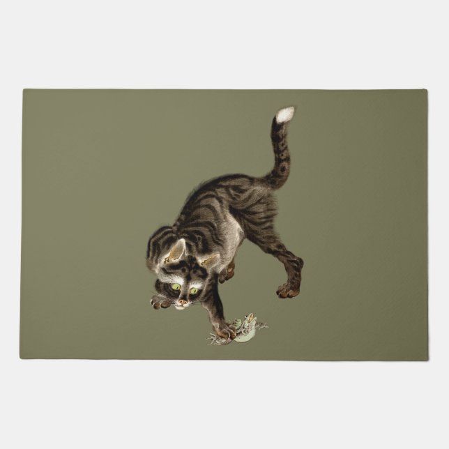 Japanese Cat Catching a Frog Doormat (Front)