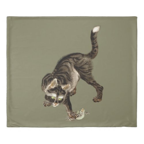 Japanese Cat Catching a Frog Duvet Cover