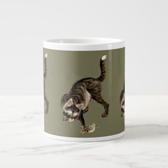 Japanese Cat Catching a Frog Giant Coffee Mug (Front)