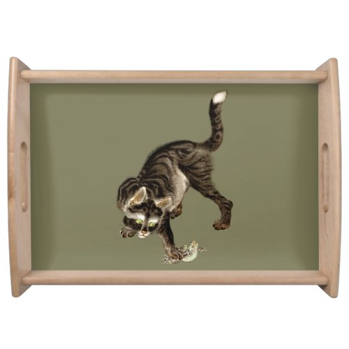Japanese Cat Catching a Frog Serving Tray