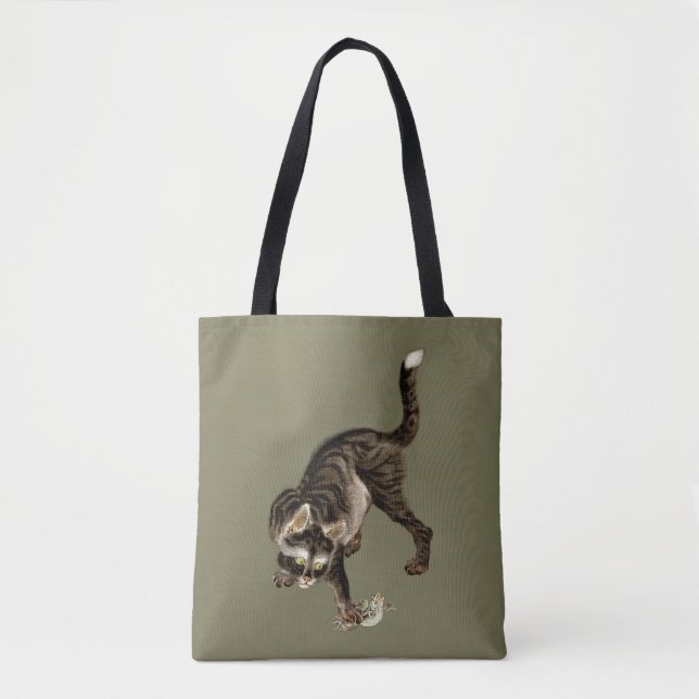 Japanese Cat Catching a Frog Tote Bag (Front)