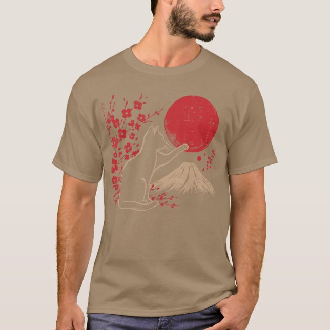 Japanese Cat Cherry Blossom Mountain Sun Art Women T-Shirt (Front)