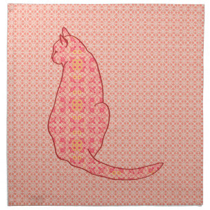 Japanese Cat - Coral Orange Batik Cloth Napkin
