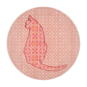 Japanese Cat - Coral Orange Batik Cutting Board