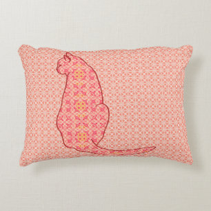Japanese Cat - Coral Orange Batik Decorative Pillow