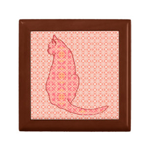 Japanese Cat - Coral Orange Batik Jewelry Box