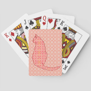 Japanese Cat - Coral Orange Batik Poker Cards