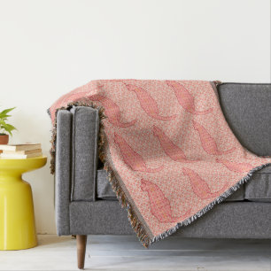 Japanese Cat - Coral Orange Batik Throw Blanket