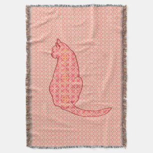 Japanese Cat - Coral Orange Batik Throw Blanket