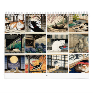 Japanese Cat Cozy Country House Wall Art Calendar
