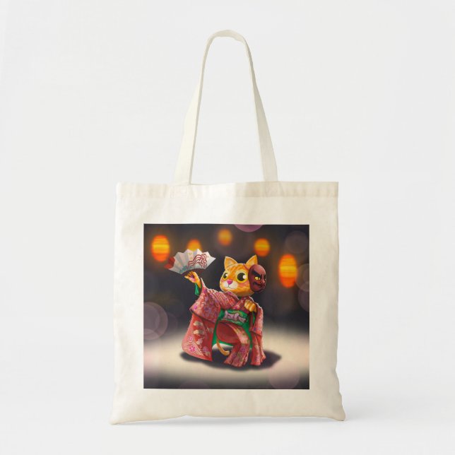 Japanese cat dancer in traditional costume  tote bag (Front)
