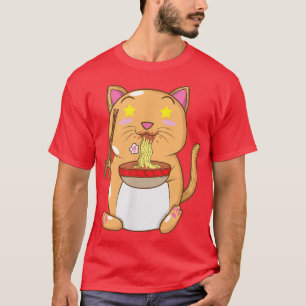 Japanese Cat eats Ramen Noodles T-Shirt