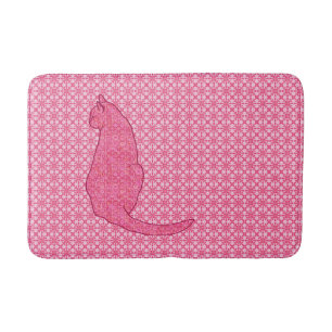 Japanese Cat - Fuchsia Pink Batik Bathroom Mat