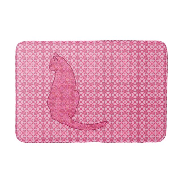 Japanese Cat - Fuchsia Pink Batik Bathroom Mat (Front)