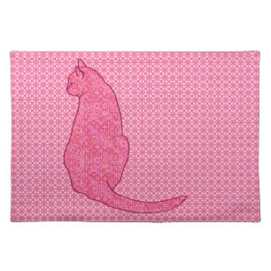 Japanese Cat - Fuchsia Pink Batik Cloth Placemat