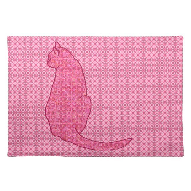 Japanese Cat - Fuchsia Pink Batik Cloth Placemat (Front)