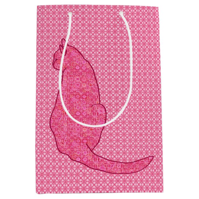 Japanese Cat - Fuchsia Pink Batik Medium Gift Bag (Front)