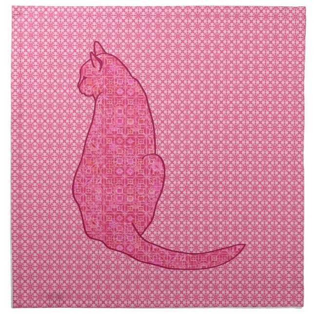 Japanese Cat - Fuchsia Pink Batik Napkin (Front)