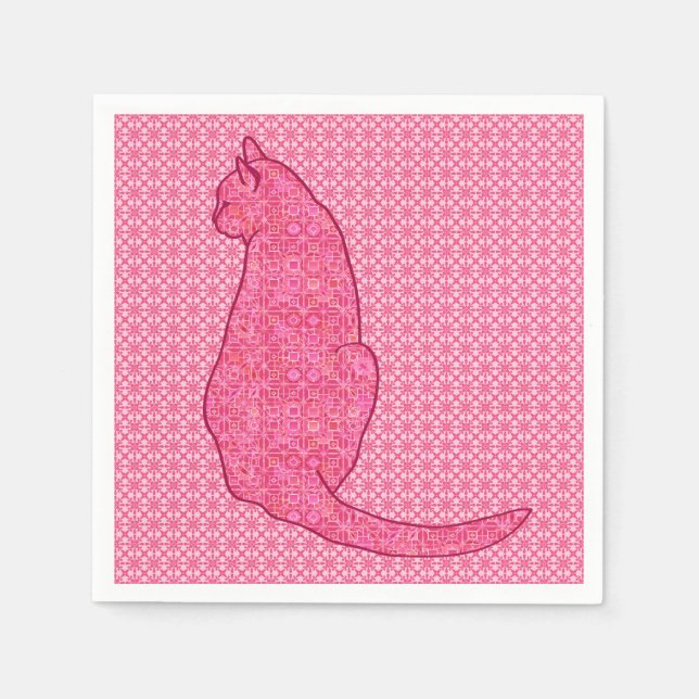 Japanese Cat - Fuchsia Pink Batik Napkins (Front)