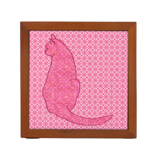 Japanese Cat - Fuchsia Pink Batik Pencil Holder