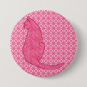 Japanese Cat - Fuchsia Pink Batik Pinback Button