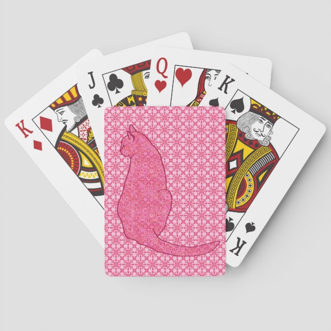 Japanese Cat - Fuchsia Pink Batik  Poker Cards (Back)
