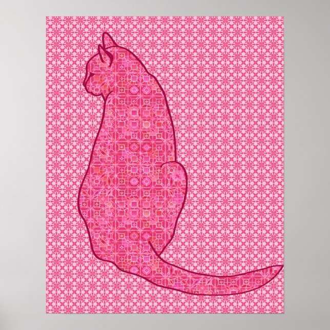 Japanese Cat - Fuchsia Pink Batik Poster (Front)