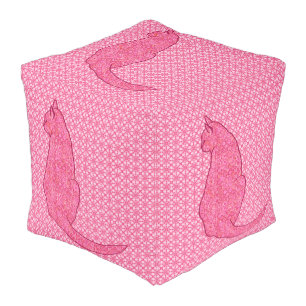 Japanese Cat - Fuchsia Pink Batik Pouf