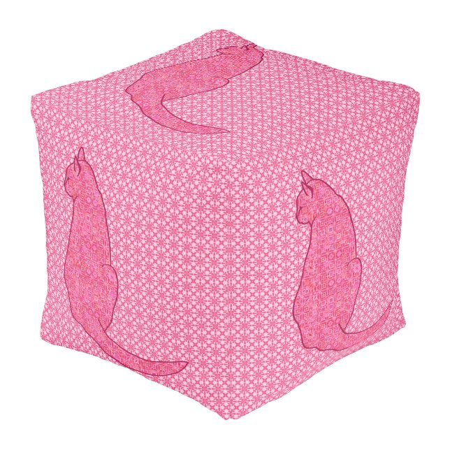Japanese Cat - Fuchsia Pink Batik Pouf (Angled Front)