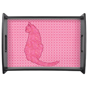 Japanese Cat - Fuchsia Pink Batik Serving Tray
