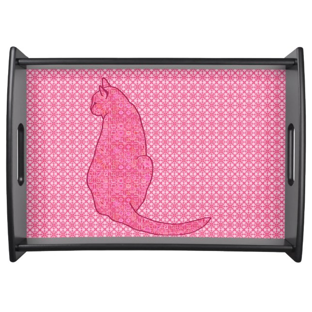 Japanese Cat - Fuchsia Pink Batik Serving Tray (Front)