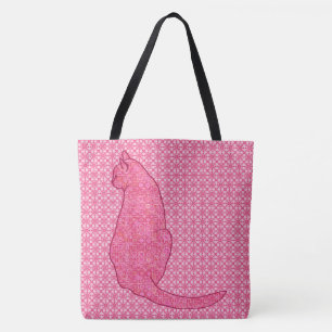 Japanese Cat - Fuchsia Pink Batik Tote Bag