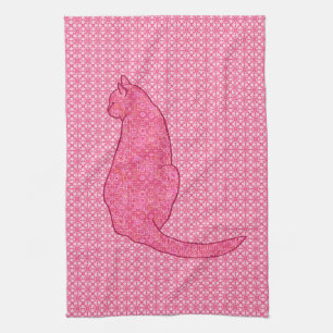 Japanese Cat - Fuchsia Pink Batik Towel